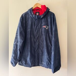 New England Patriots Hooded Windbreaker Jacket Blue Camo Apparel Men's Sz XL